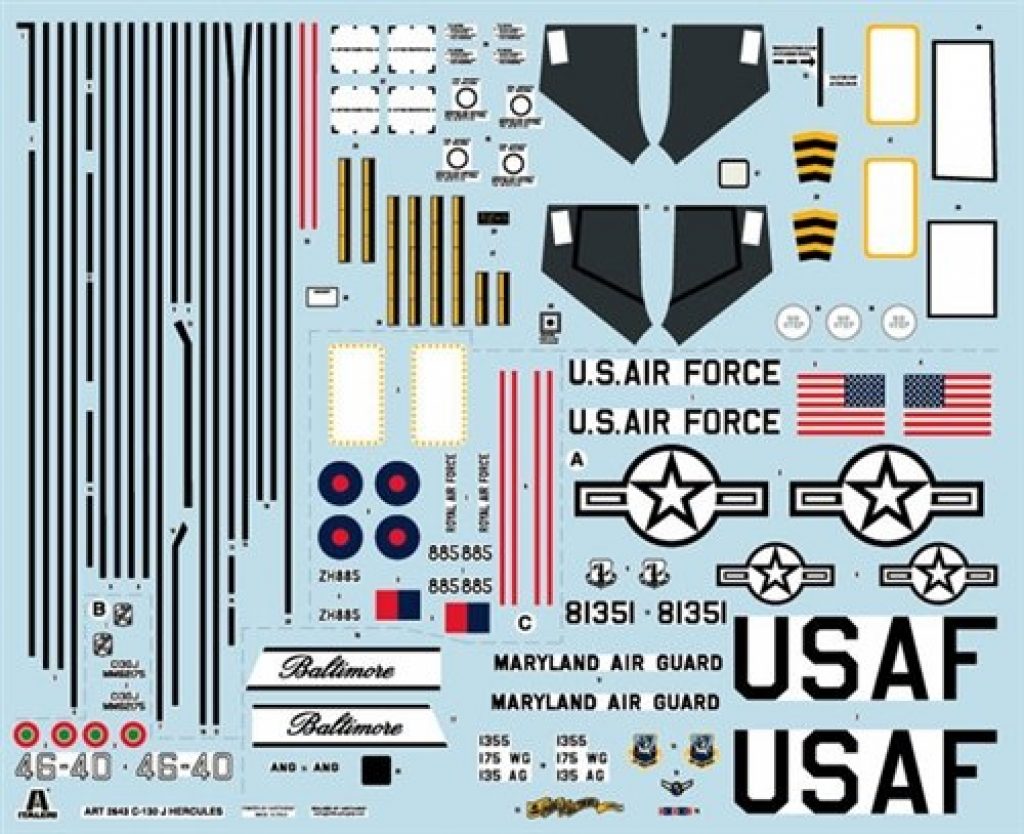 Maquette Lockheed C-130J Hercules Stickers pour USAF, l'Italie et la